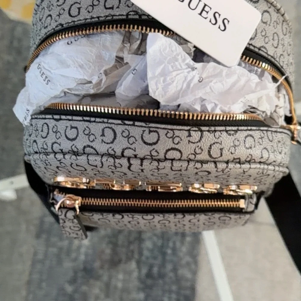 GUESS Black and Gold Patterned Backpack - Picture 7 of 7